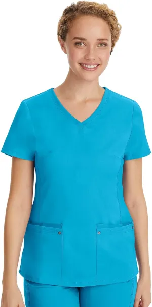 Healing Hands Women's Scrub Top V-Neck with 2 Pockets, 2-Way Stretch, and Yoga Knit Side Panels for Slim Fit- 2245