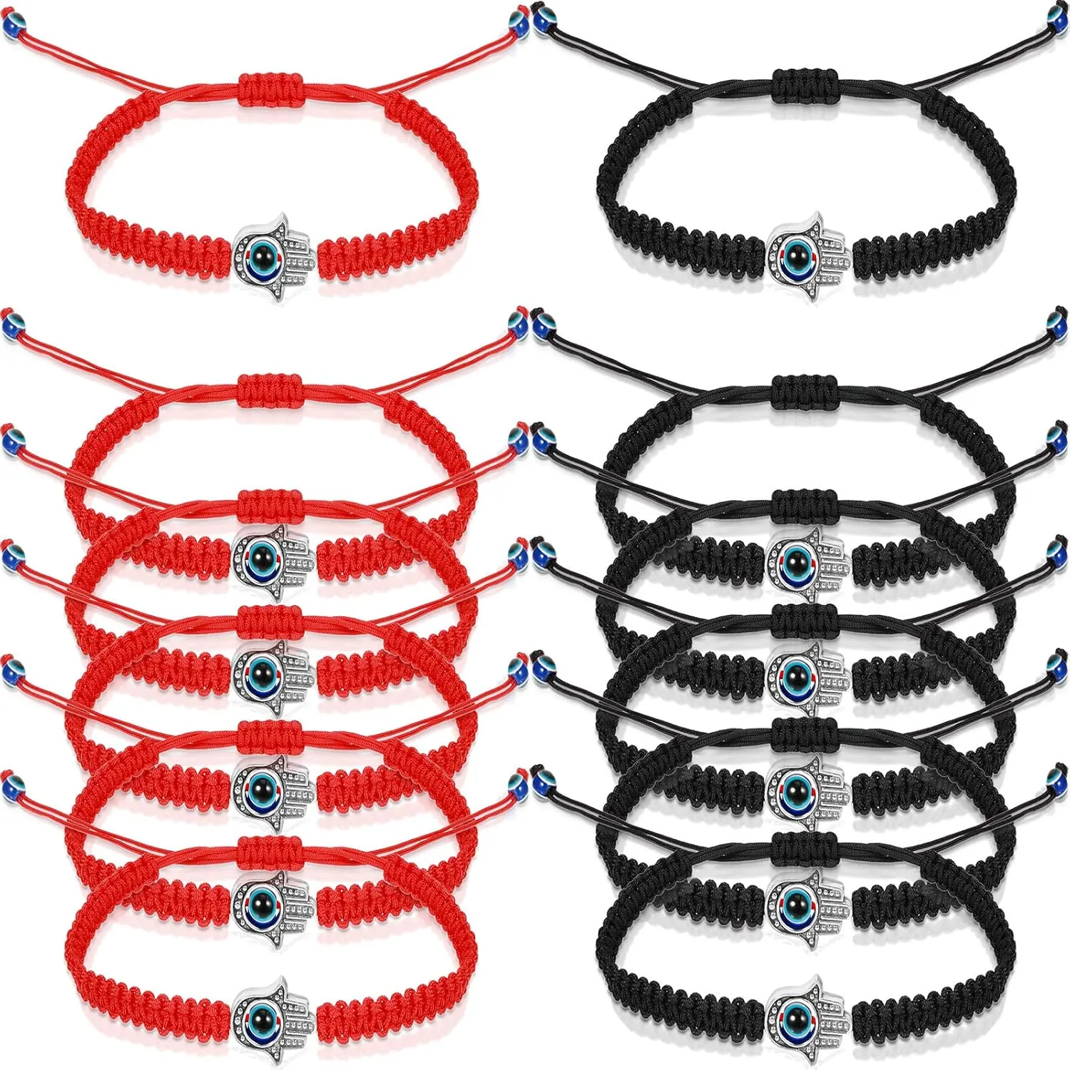 Hicarer 12 Pieces Evil Eye Braided Bracelets Adjustable Kabbalah Bracelets Handmade Braided Cord Protection Bracelets Lucky Friendship Bracelets