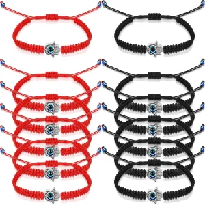 Hicarer 12 Pieces Evil Eye Braided Bracelets Adjustable Kabbalah Bracelets Handmade Braided Cord Protection Bracelets Lucky Friendship Bracelets