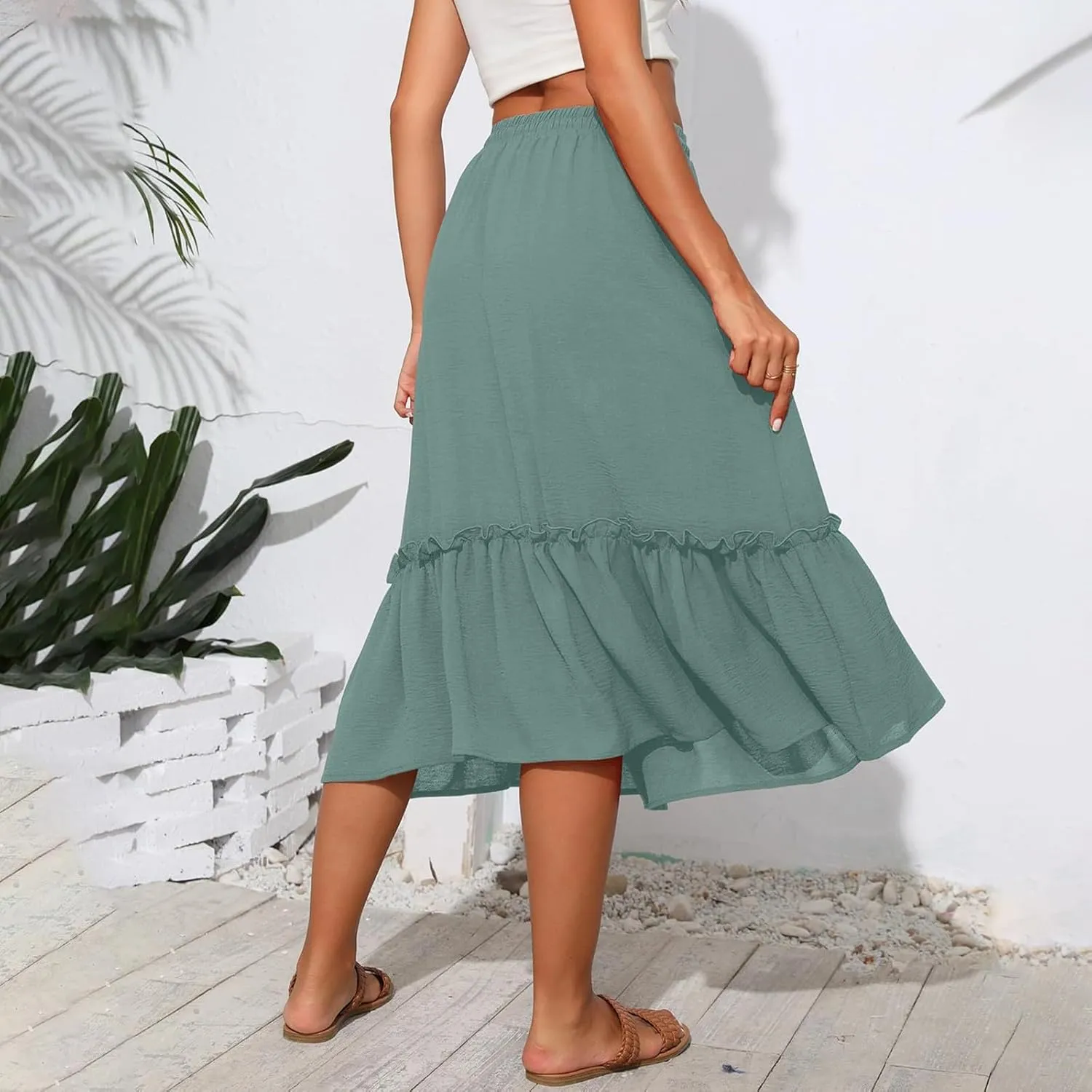 High Waisted Skirts for Women 2025 Cotton Flowy A Line Tiered Midi Skirt with Pockets Summer Beach Comfy Casual Skirt