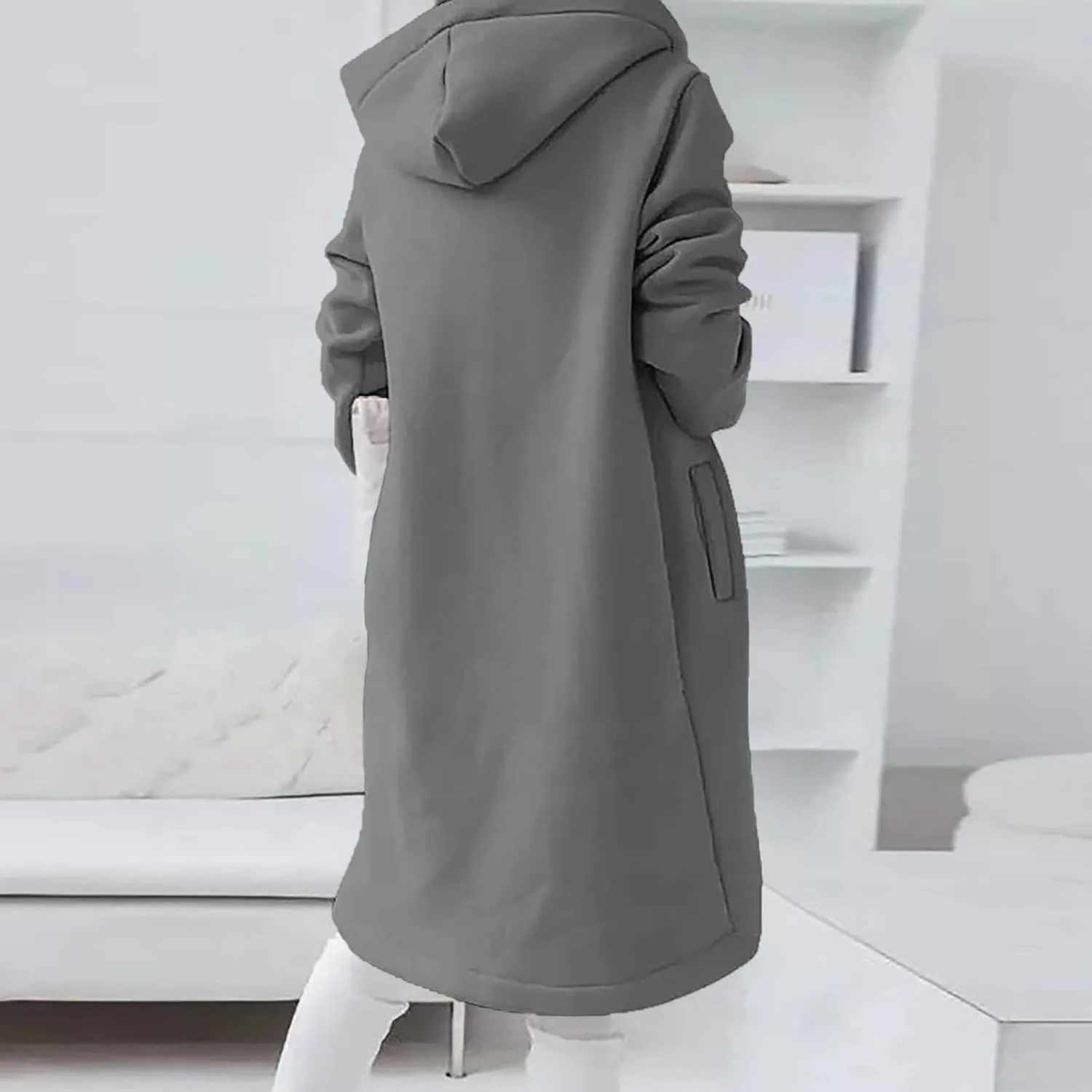 Hoodies for Women Zip up Knee Length Long Hoodies Casual Loose Solid Hooded Jackets Oversized Sweatshirts with Pocket
