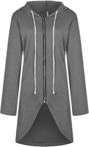 Hoodies for Women Zip up Knee Length Long Hoodies Casual Loose Solid Hooded Jackets Oversized Sweatshirts with Pocket