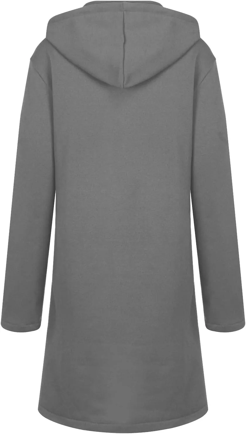 Hoodies for Women Zip up Knee Length Long Hoodies Casual Loose Solid Hooded Jackets Oversized Sweatshirts with Pocket