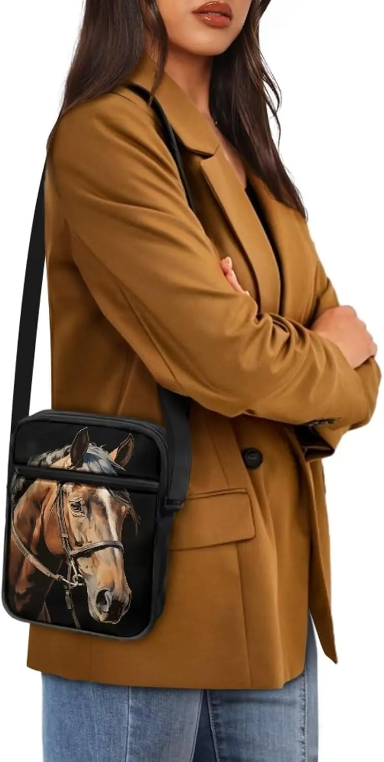 Horse Print Small Messenger Bag Waterproof Crossbody Shoulder Bags for Women Men