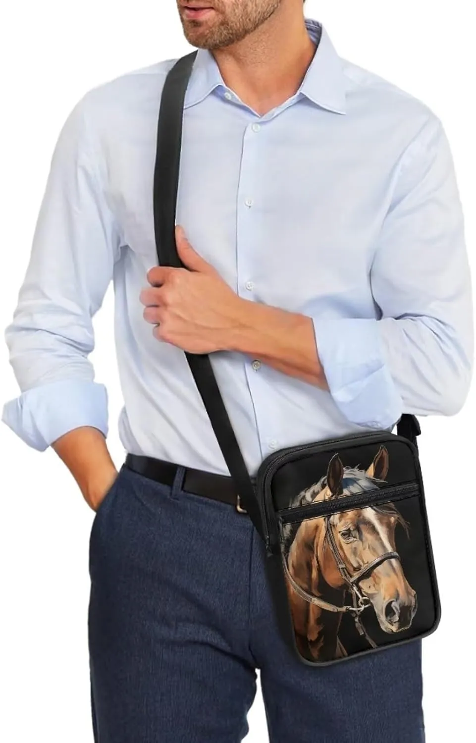 Horse Print Small Messenger Bag Waterproof Crossbody Shoulder Bags for Women Men