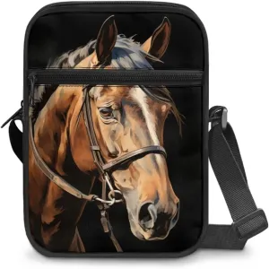 Horse Print Small Messenger Bag Waterproof Crossbody Shoulder Bags for Women Men