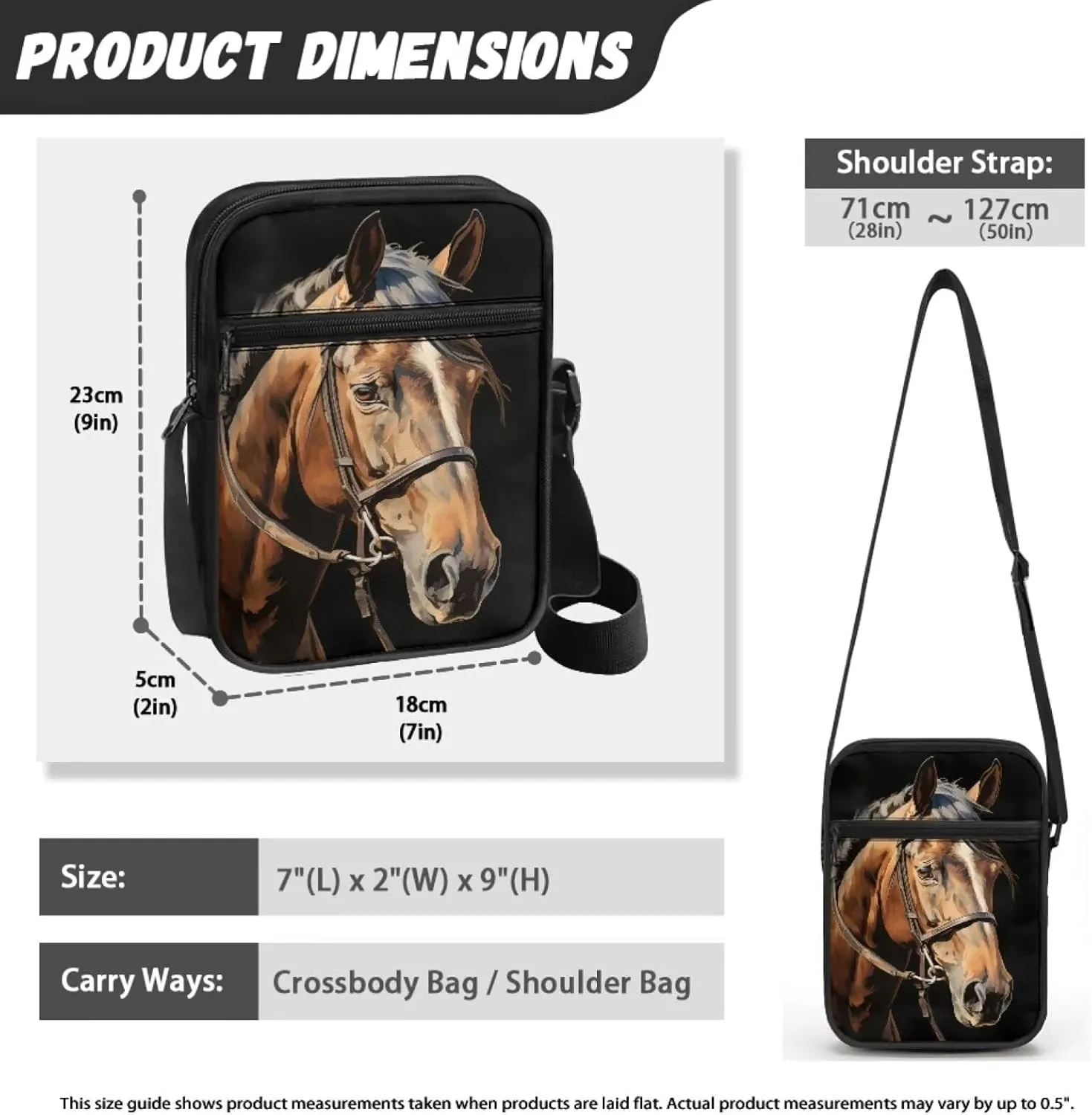 Horse Print Small Messenger Bag Waterproof Crossbody Shoulder Bags for Women Men