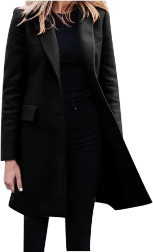 Hvyesh Women's Wool Blend Trench Winter Jackets Mid Long Warm Pea Coats Dressy Casual Double Breasted Overcoat with Pockets