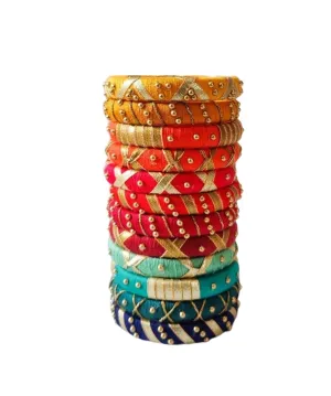 Indian Bollywood Stunning Rainbow Multicolor Mystic look Hand Woven Faux Silk Thread Bangle Collection Exotic Designer Jewelry Bangle Bracelet Set of 12 for Women .(5.4 cm)