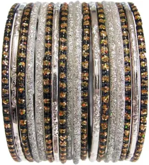 Indian Glass Bangles Tribal BoHo Costume Jewelry Bracelet Silver 2.6 S