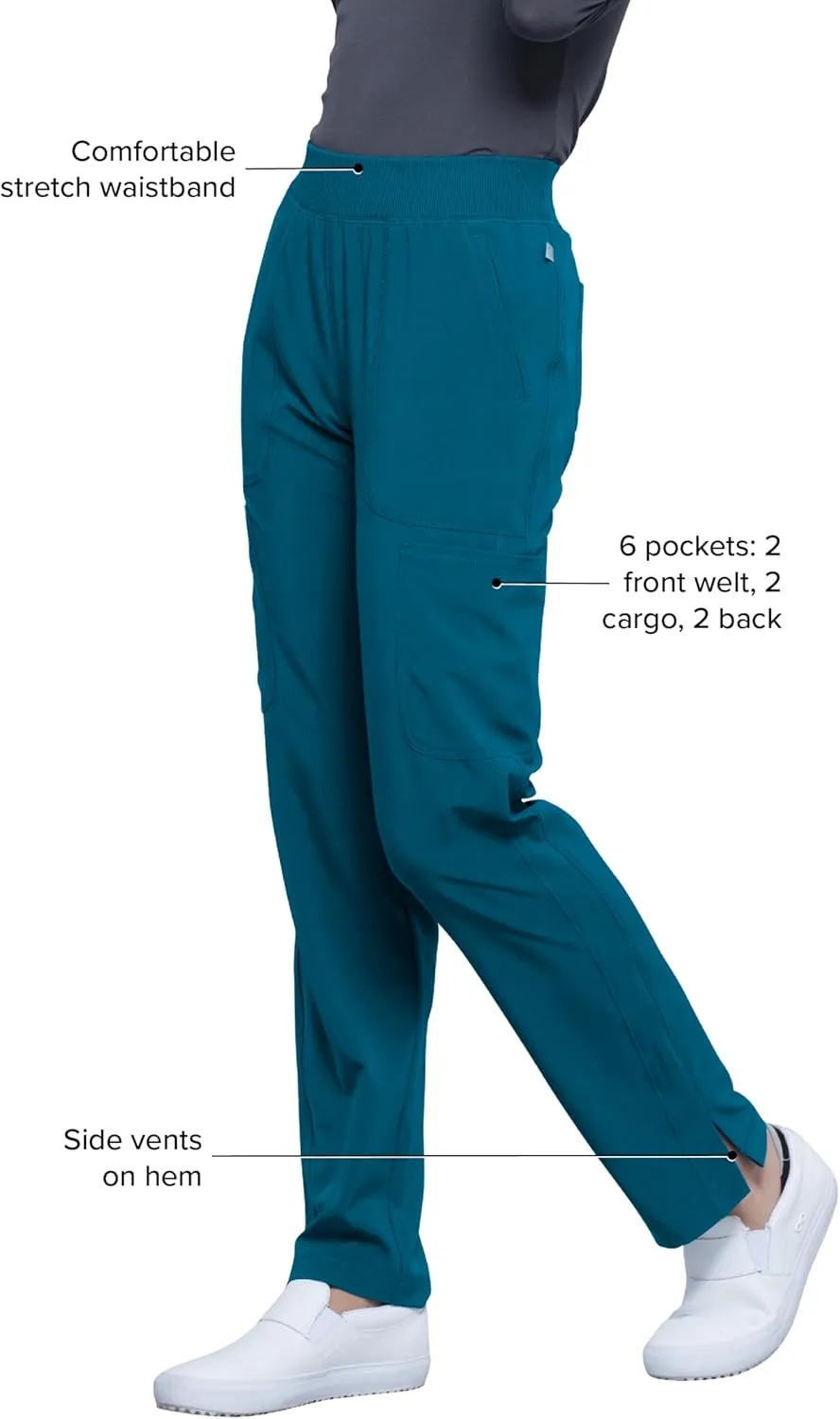 Infinity Cherokee Women's Scrub Pant Mid Rise Tapered Leg Pull-on Bottom with Moisture Wicking & 360 Stretch Fabric CK065A
