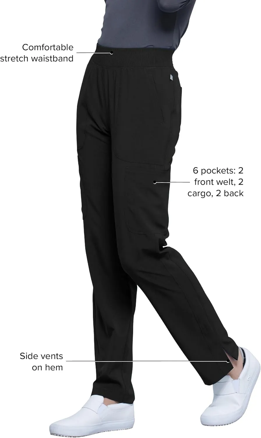 Infinity Cherokee Women's Scrub Pant Mid Rise Tapered Leg Pull-on Bottom with Moisture Wicking & 360 Stretch Fabric CK065A