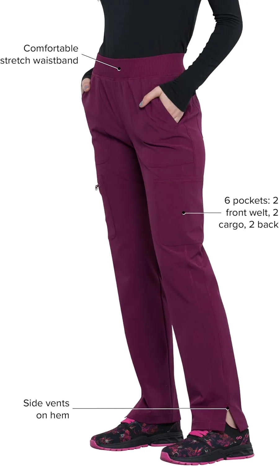 Infinity Cherokee Women's Scrub Pant Mid Rise Tapered Leg Pull-on Bottom with Moisture Wicking & 360 Stretch Fabric CK065A