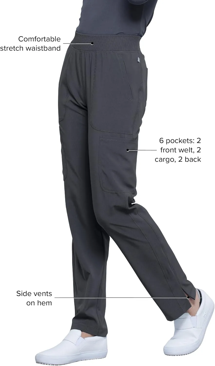 Infinity Cherokee Women's Scrub Pant Mid Rise Tapered Leg Pull-on Bottom with Moisture Wicking & 360 Stretch Fabric CK065A