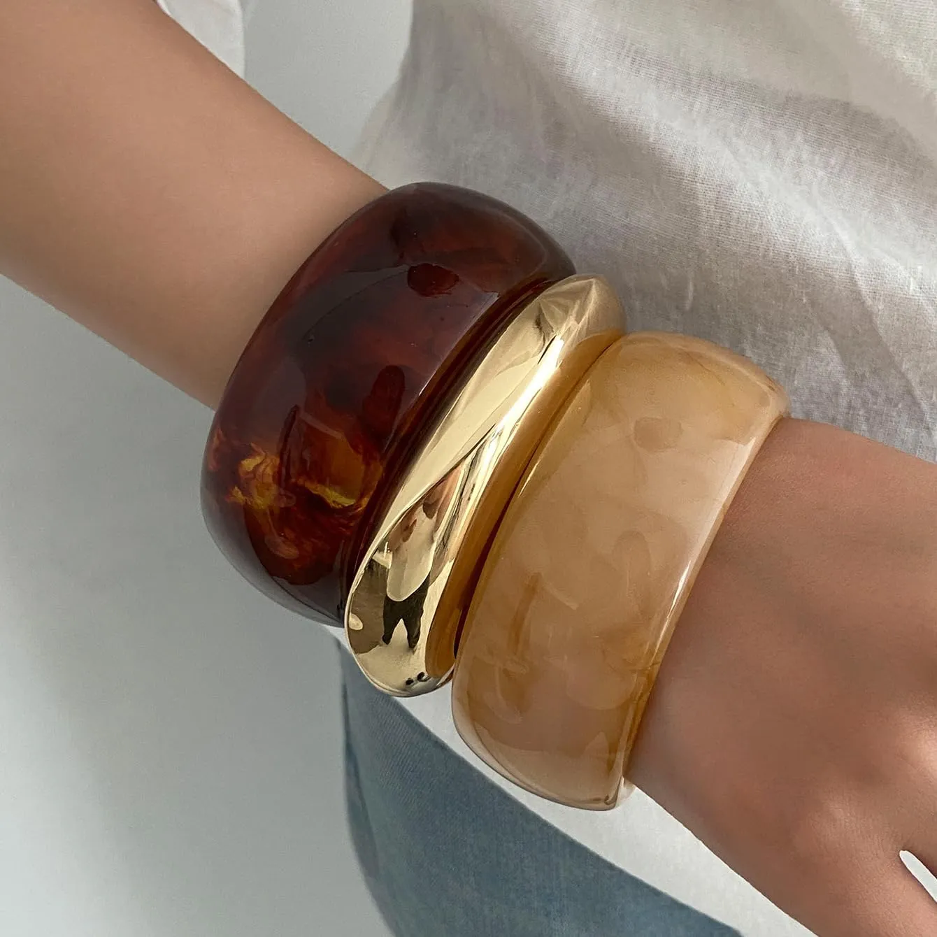 Irregular Square Acrylic Chunky Bangle Bracelets for Women Punk Resin Cuff Bangle Bracelet Set Fashion Colorful Large Statement Bracelets