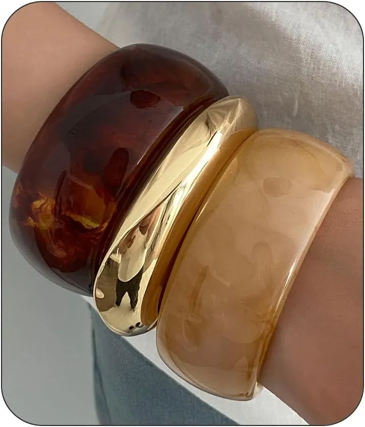 Irregular Square Acrylic Chunky Bangle Bracelets for Women Punk Resin Cuff Bangle Bracelet Set Fashion Colorful Large Statement Bracelets