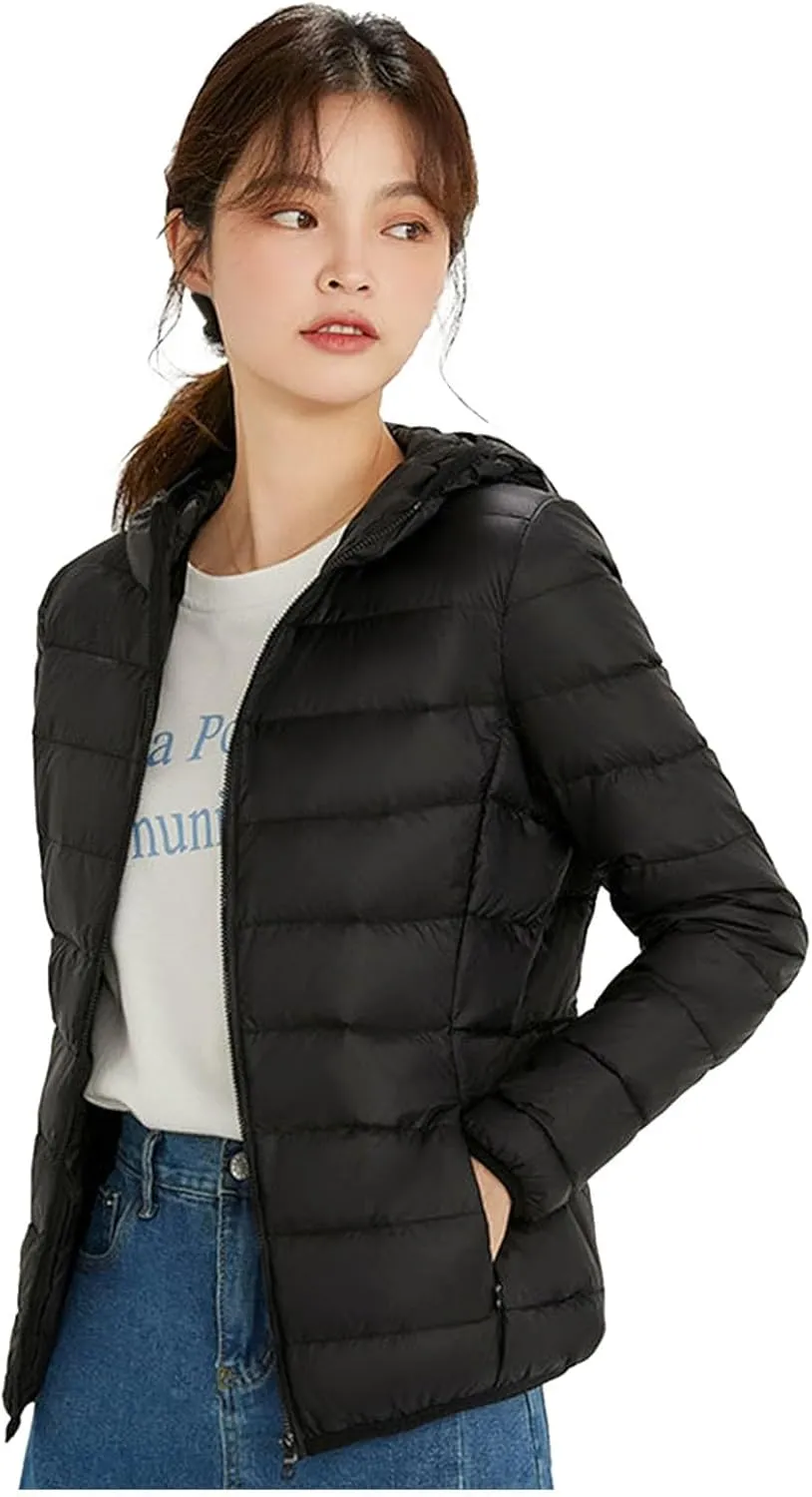 Jackets for Women Lightweight Packable Slim Fit Puffer Jacket Casual Hooded Warm Winter Quilted Down Jacket with Hood
