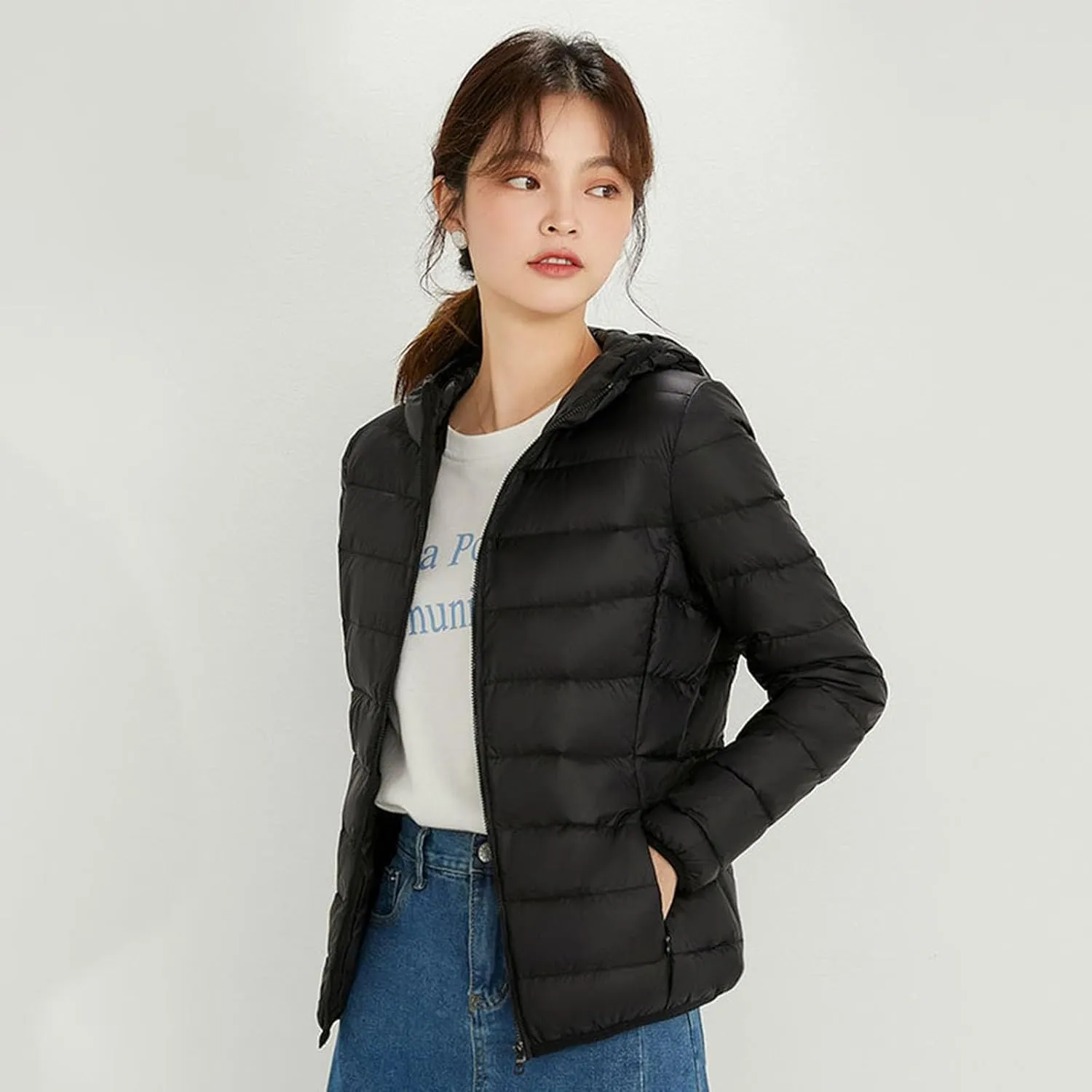 Jackets for Women Lightweight Packable Slim Fit Puffer Jacket Casual Hooded Warm Winter Quilted Down Jacket with Hood