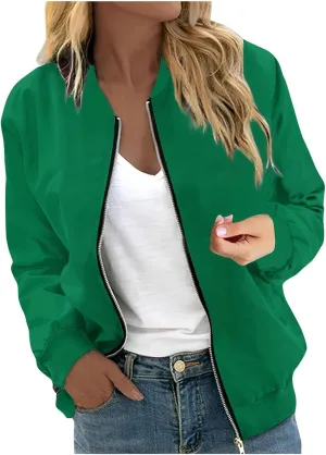 Jackets for Women Lightweight Zip Up Bomber Jacket with Pockets Stand Collar Windproof Outwear Fashion Fall Coat