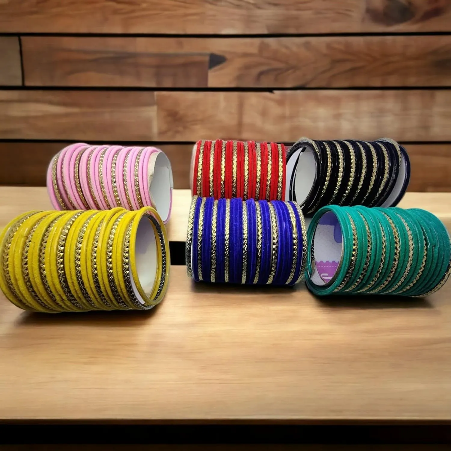 JAWSHEE Velvet Bangles Golden Set, 2 Dozen Glass Velvet Bangles, Matte Color With Velvet Layer For Added Beauty and Durability, Beautiful Women's Bangle Bracelets, Indian Bangles Jewelry Sets For Women