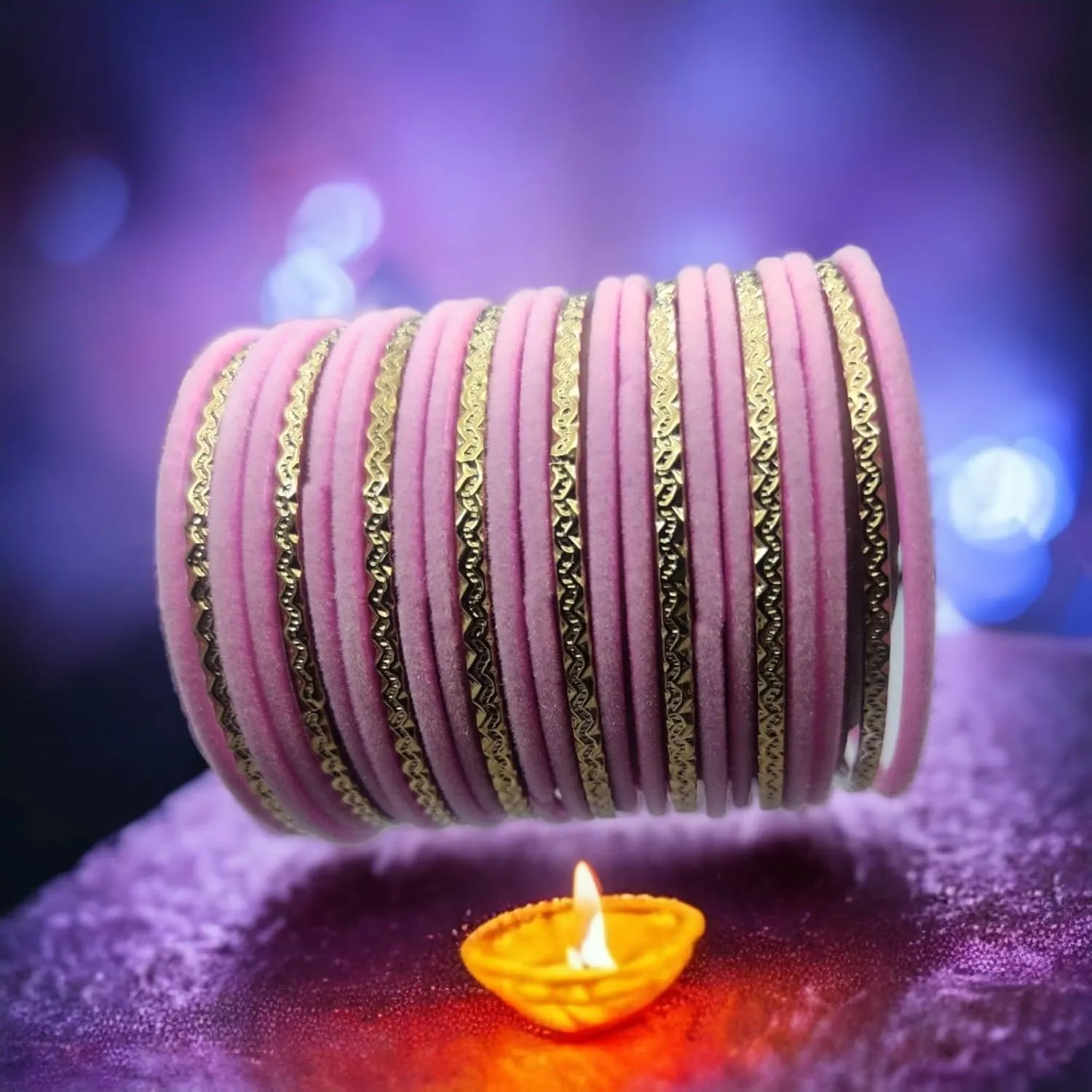 JAWSHEE Velvet Bangles Golden Set, 2 Dozen Glass Velvet Bangles, Matte Color With Velvet Layer For Added Beauty and Durability, Beautiful Women's Bangle Bracelets, Indian Bangles Jewelry Sets For Women