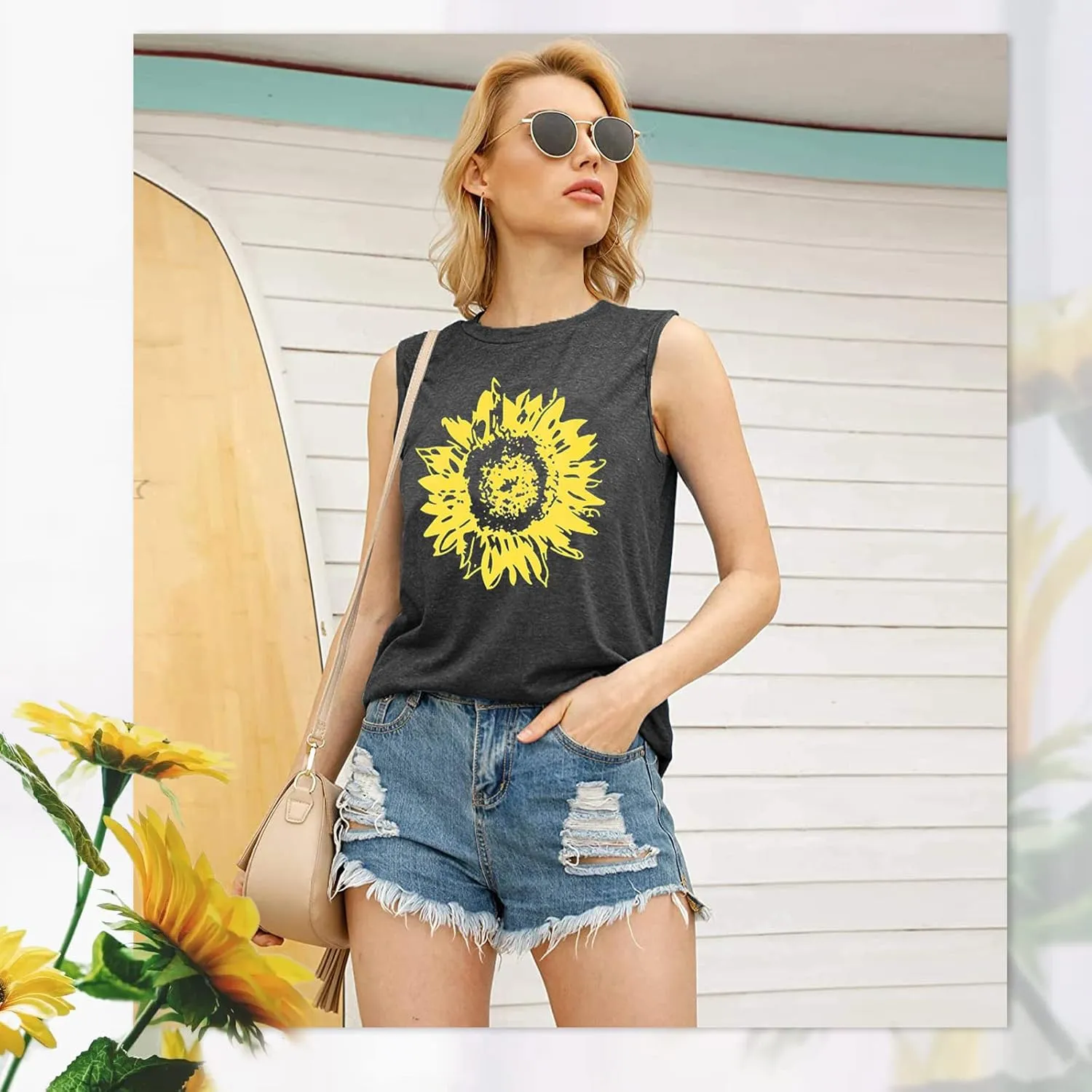 JINTING Summer Sunflower Graphic Tank Tops for Women Graphic Tank Tops Sleeveless Graphic Tee Shirts Boho Tank Tops
