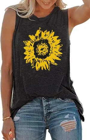 JINTING Summer Sunflower Graphic Tank Tops for Women Graphic Tank Tops Sleeveless Graphic Tee Shirts Boho Tank Tops