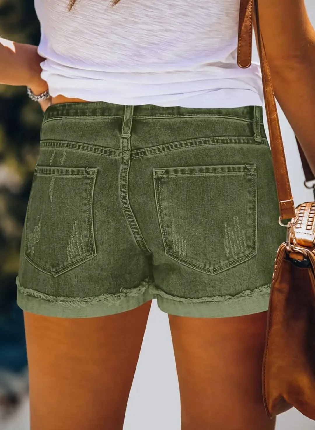 JOCAFIYE Womens Shorts Stretchy Ripped Jean Shorts High Waisted Folded Hem Shorts for Women