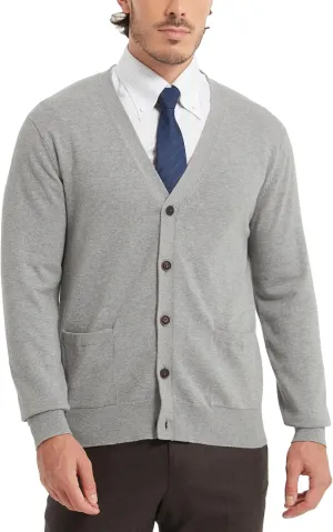 Kallspin Mens Pure Cotton Cardigan Sweater V-Neck Button Down Cardigan Lightweight Knitwear with Pockets