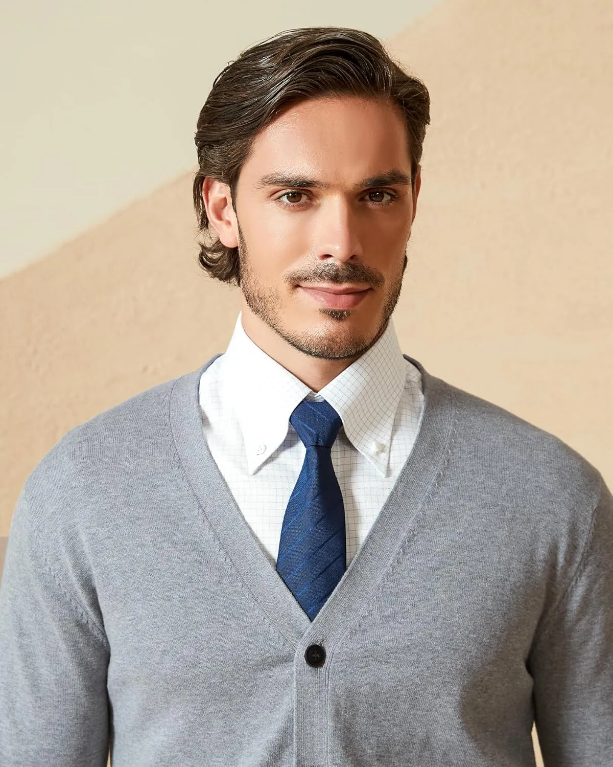 Kallspin Mens Pure Cotton Cardigan Sweater V-Neck Button Down Cardigan Lightweight Knitwear with Pockets