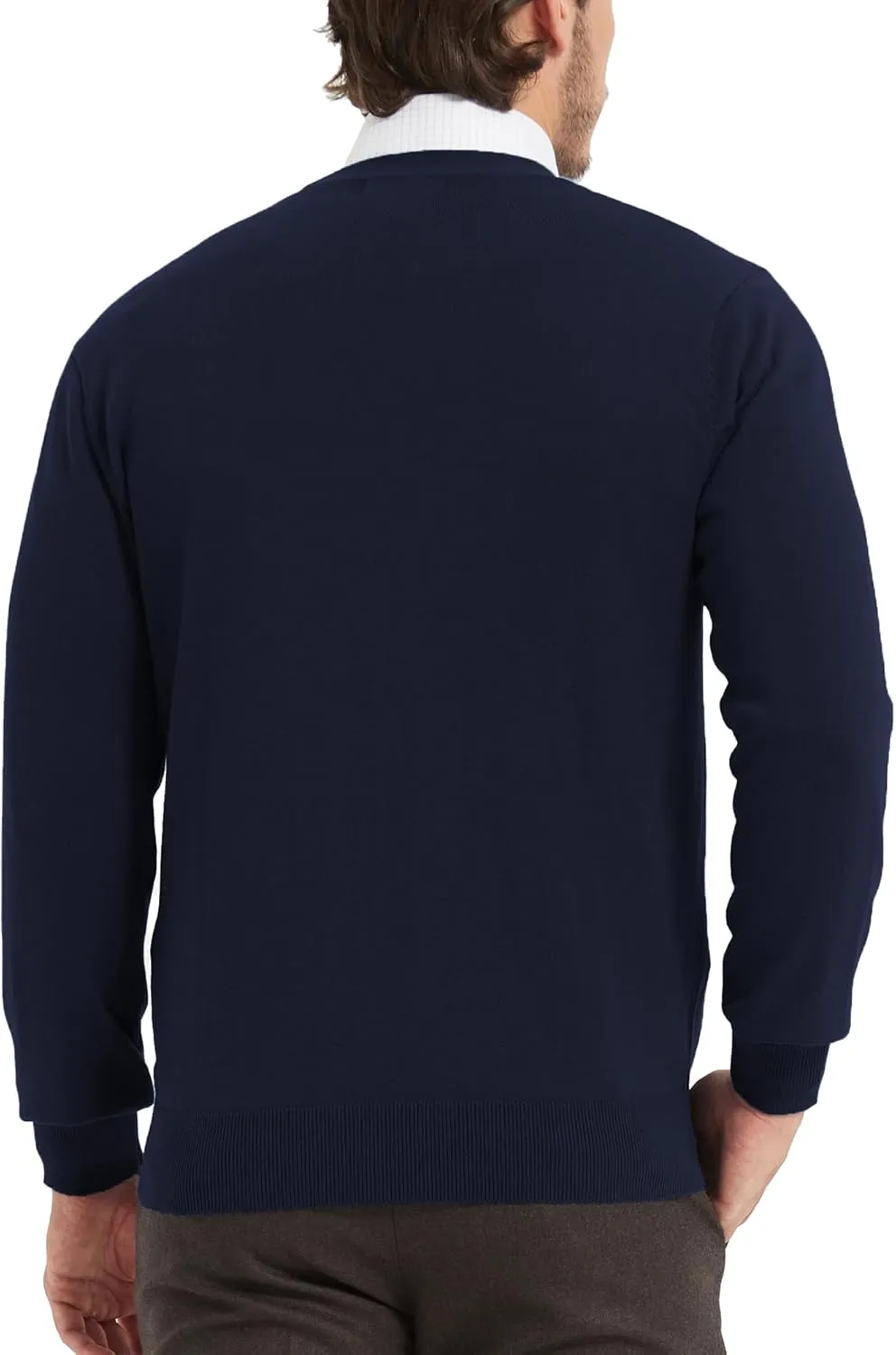 Kallspin Mens Pure Cotton Cardigan Sweater V-Neck Button Down Cardigan Lightweight Knitwear with Pockets