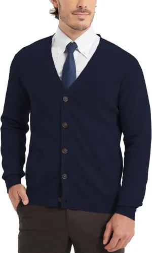 Kallspin Mens Pure Cotton Cardigan Sweater V-Neck Button Down Cardigan Lightweight Knitwear with Pockets