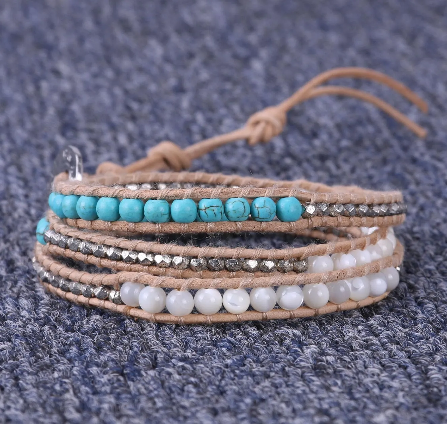 KELITCH Crystal Beaded Bracelets 3 Wrap Leather Bracelets Handmade Women Bracelets Jewelry