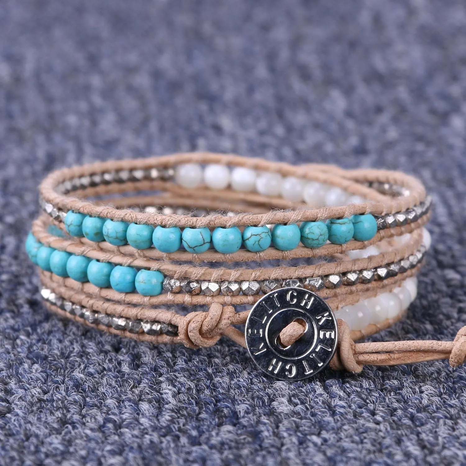 KELITCH Crystal Beaded Bracelets 3 Wrap Leather Bracelets Handmade Women Bracelets Jewelry