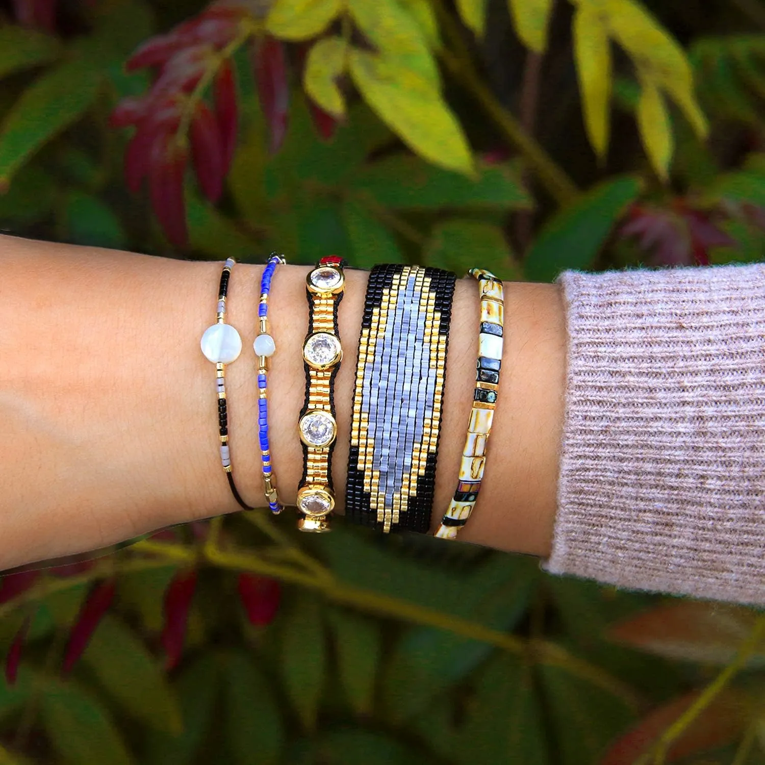 KELITCH Crystal Beaded Bracelets Hand Woven Strand Bracelets Classic Bangles Bracelets For Women