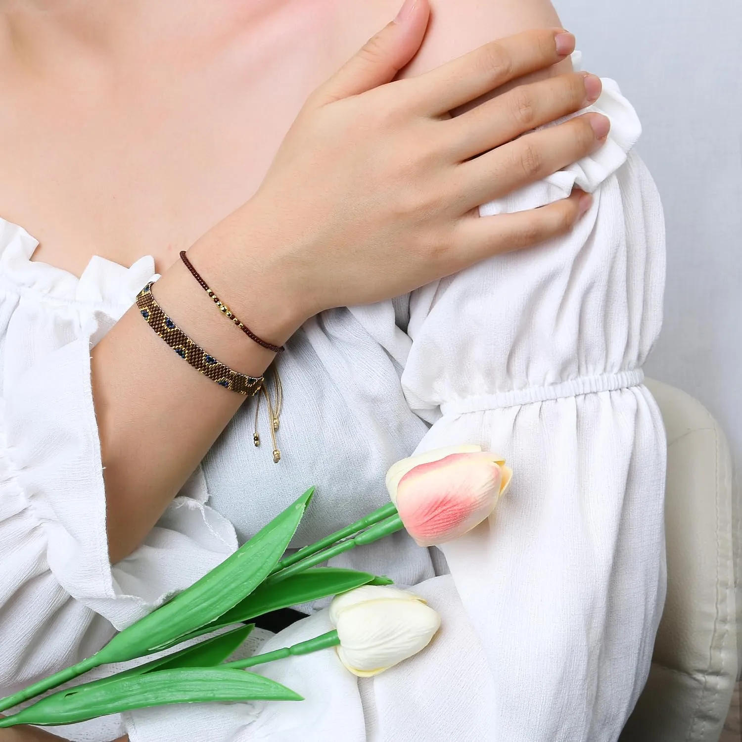 KELITCH Pure Beaded Strand Bracelets Thin Link Bracelets Women Fashion Bracelets