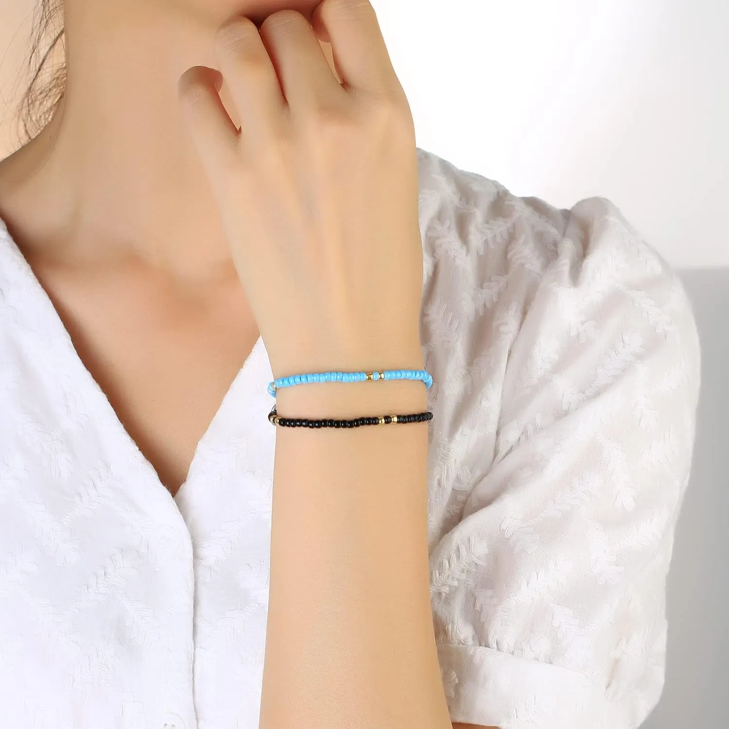 KELITCH Pure Beaded Strand Bracelets Thin Link Bracelets Women Fashion Bracelets