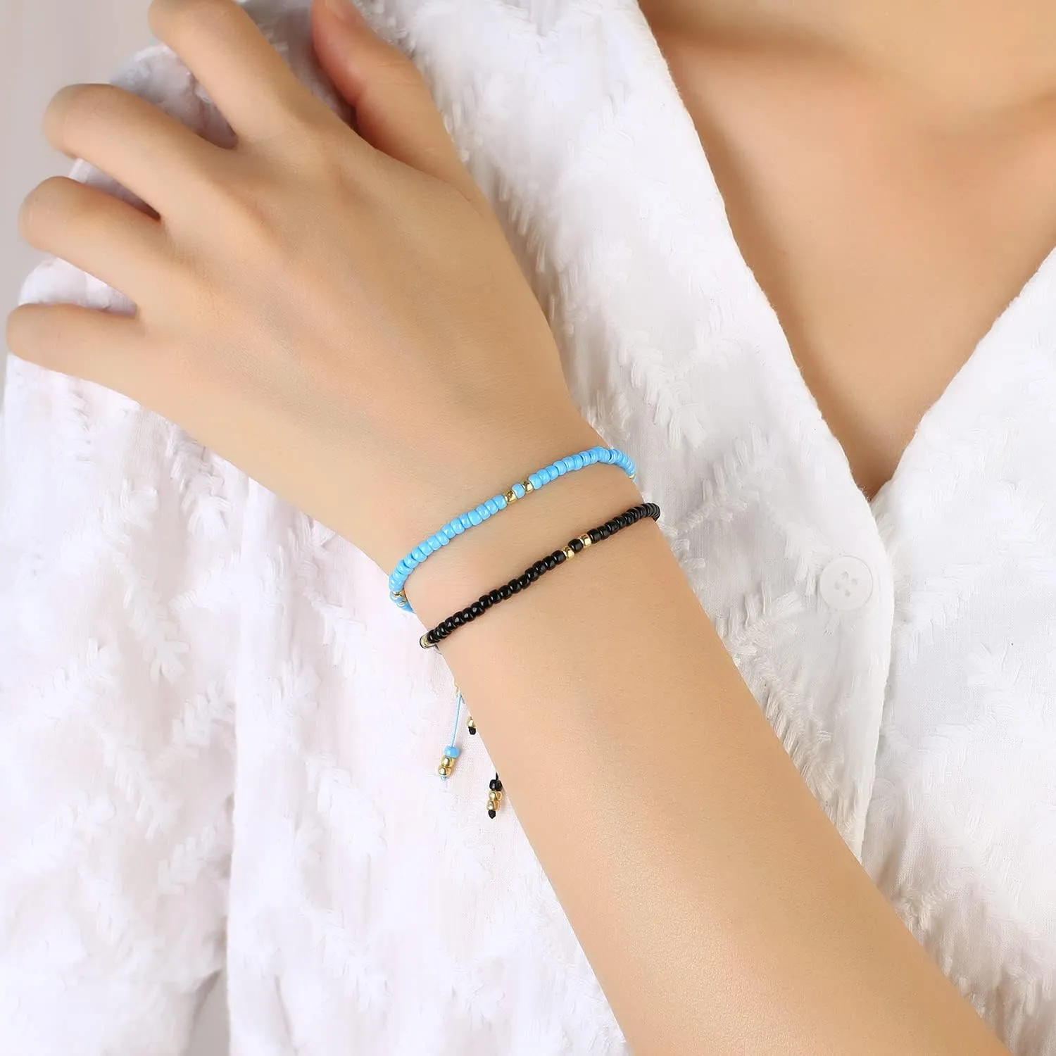 KELITCH Pure Beaded Strand Bracelets Thin Link Bracelets Women Fashion Bracelets