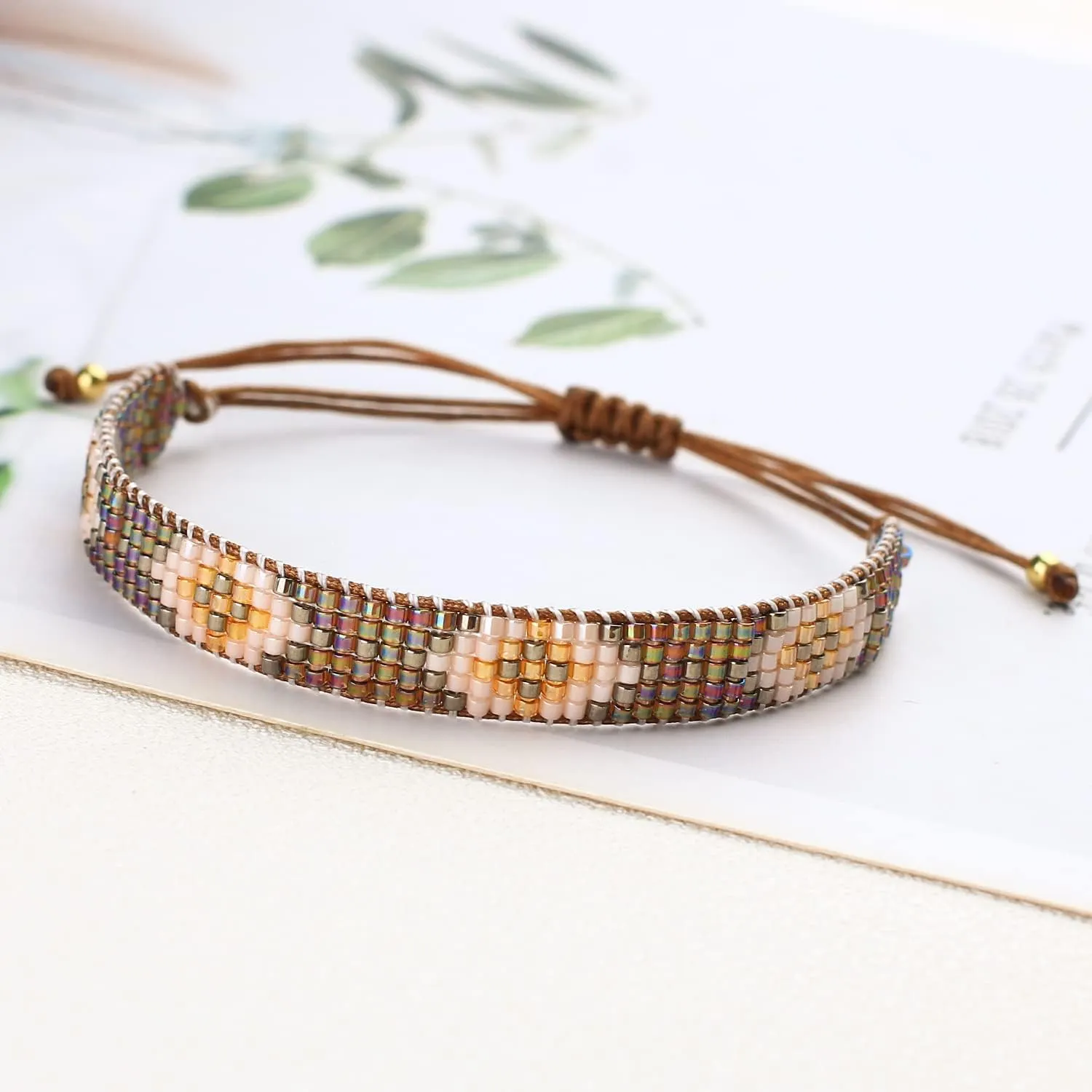 KELITCH Rainbow Miyuki Beaded Bracelets Square Pattern Bracelets Friendship Bracelets for Women Bangle