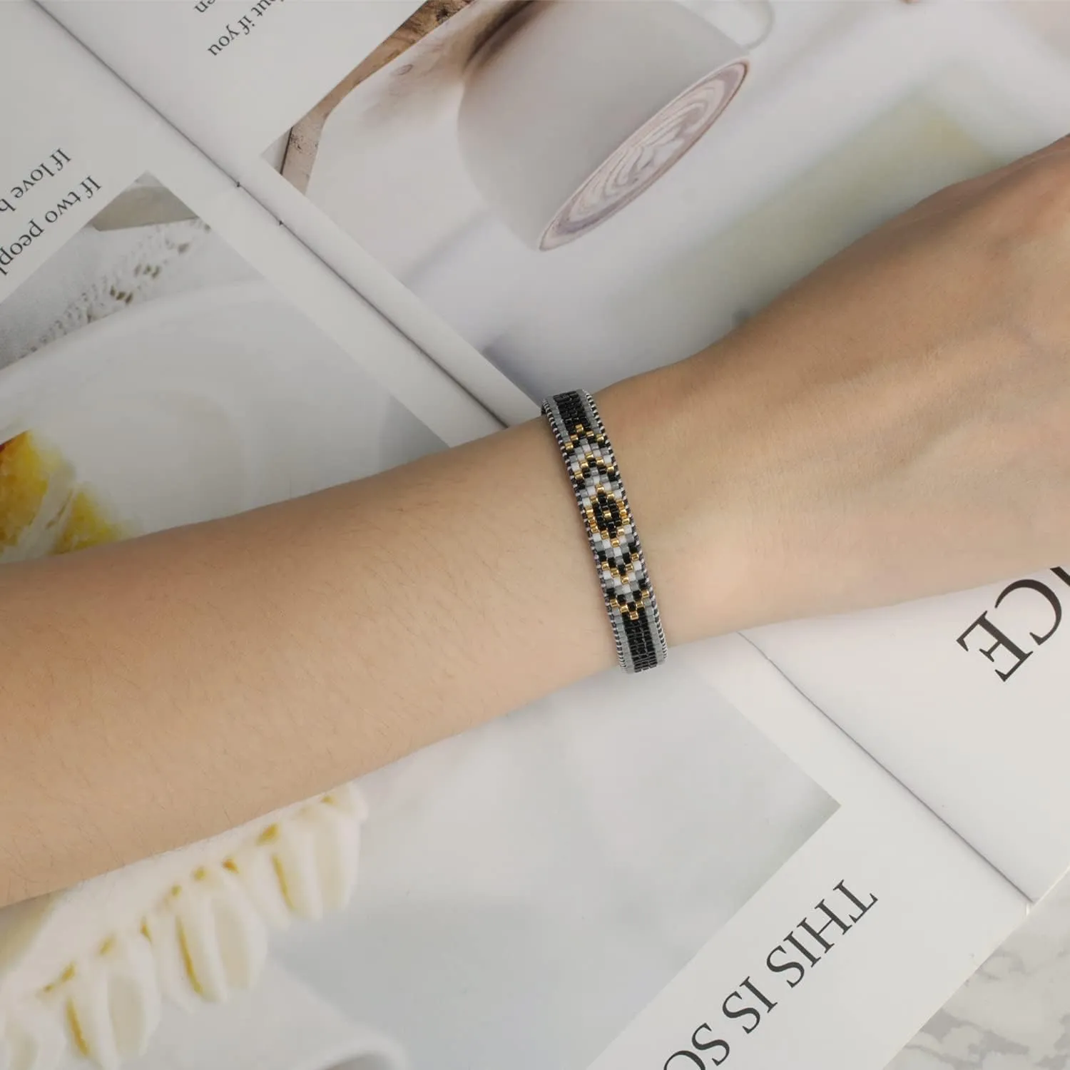 KELITCH Rainbow Miyuki Beaded Bracelets Square Pattern Bracelets Friendship Bracelets for Women Bangle
