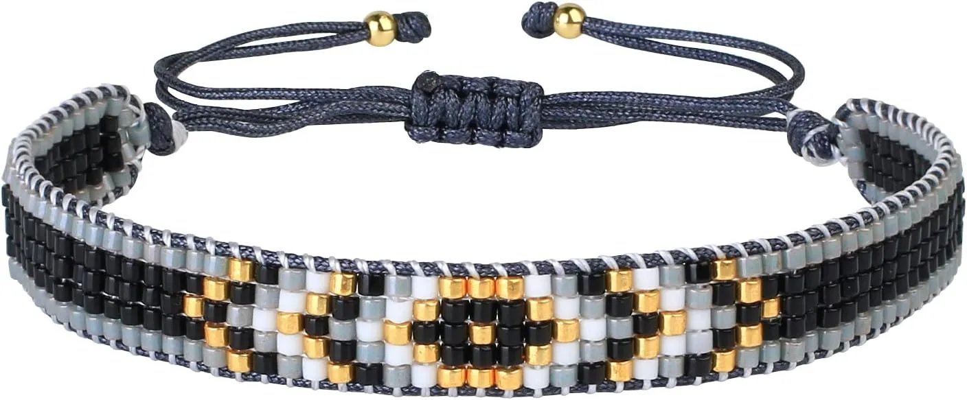KELITCH Rainbow Miyuki Beaded Bracelets Square Pattern Bracelets Friendship Bracelets for Women Bangle