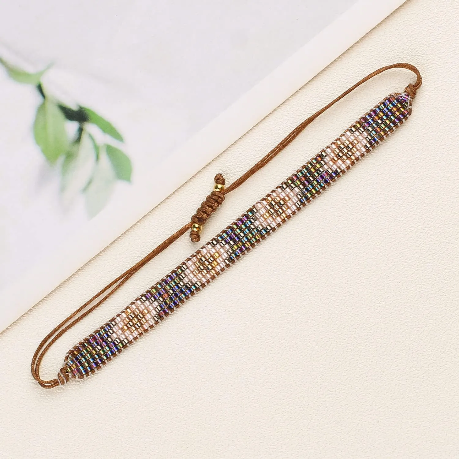 KELITCH Rainbow Miyuki Beaded Bracelets Square Pattern Bracelets Friendship Bracelets for Women Bangle