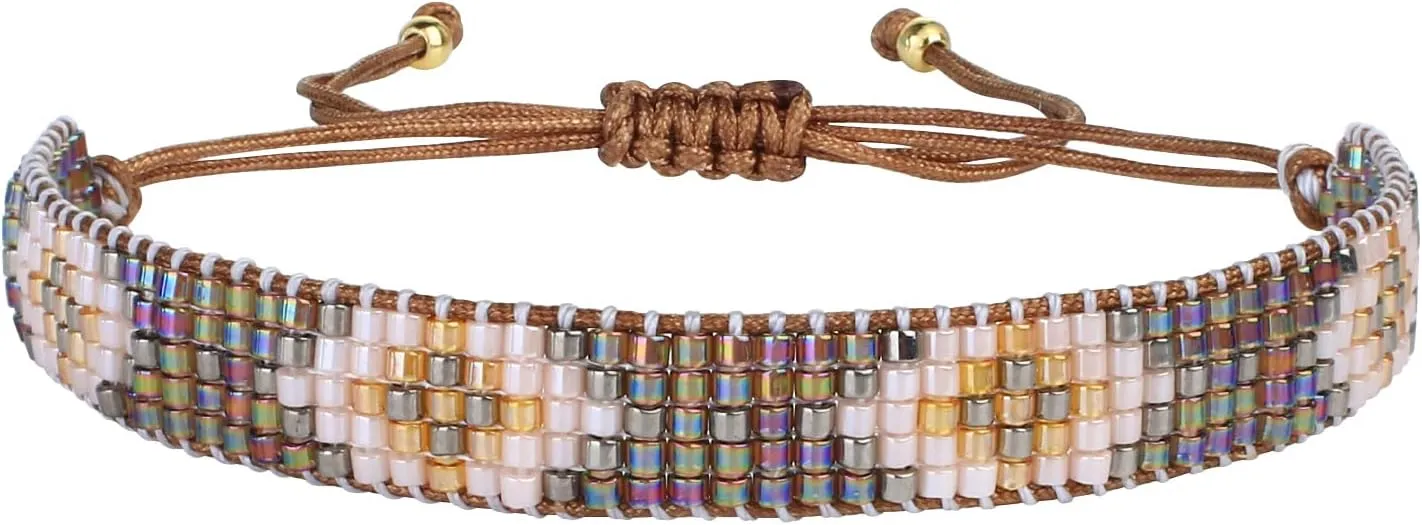 KELITCH Rainbow Miyuki Beaded Bracelets Square Pattern Bracelets Friendship Bracelets for Women Bangle