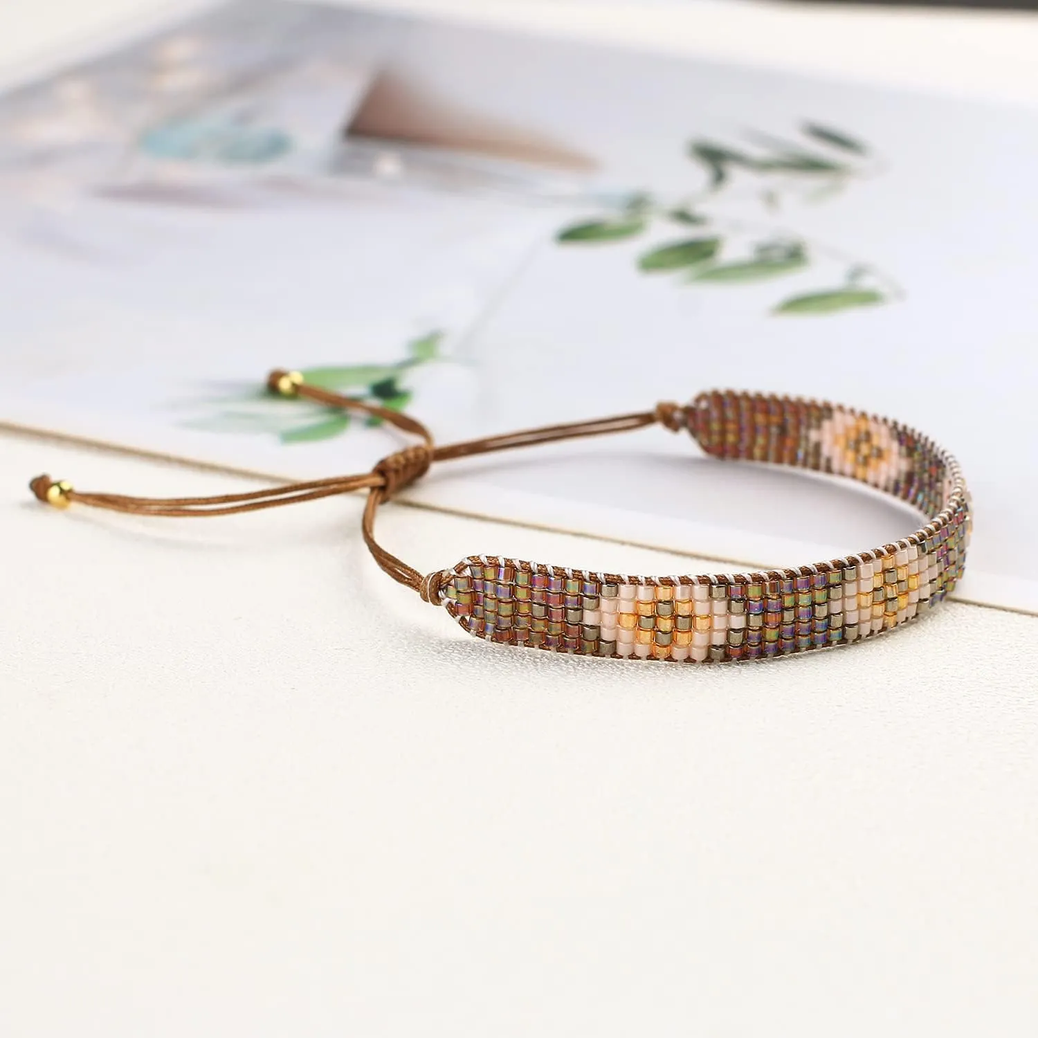 KELITCH Rainbow Miyuki Beaded Bracelets Square Pattern Bracelets Friendship Bracelets for Women Bangle