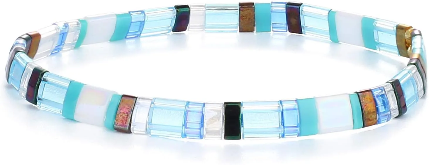 KELITCH Tila Miyuki Beads Bracelets Colorful Strand Stretch Bracelets Mixed Friendship Bracelets