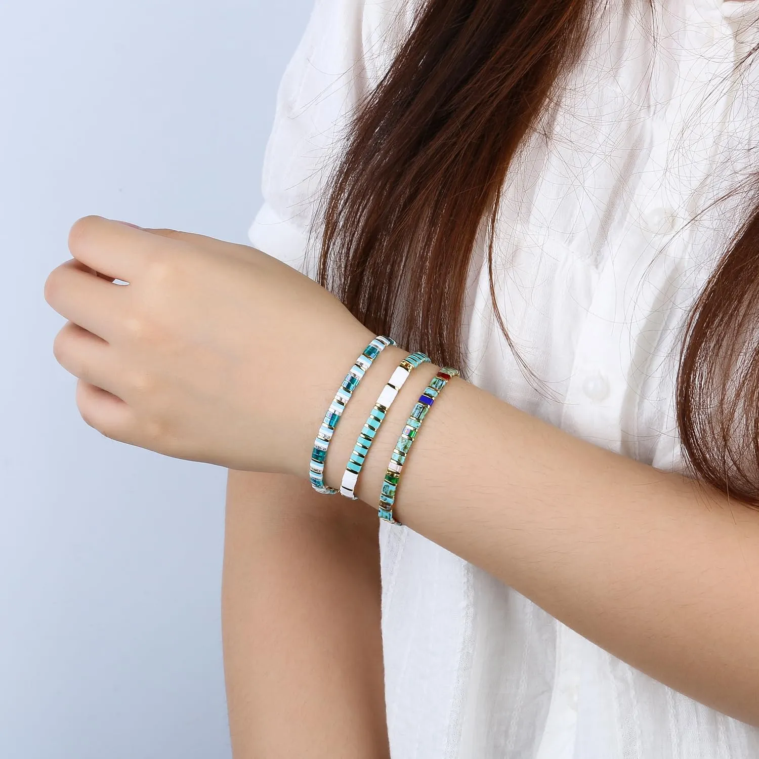 KELITCH Tila Miyuki Beads Bracelets Colorful Strand Stretch Bracelets Mixed Friendship Bracelets
