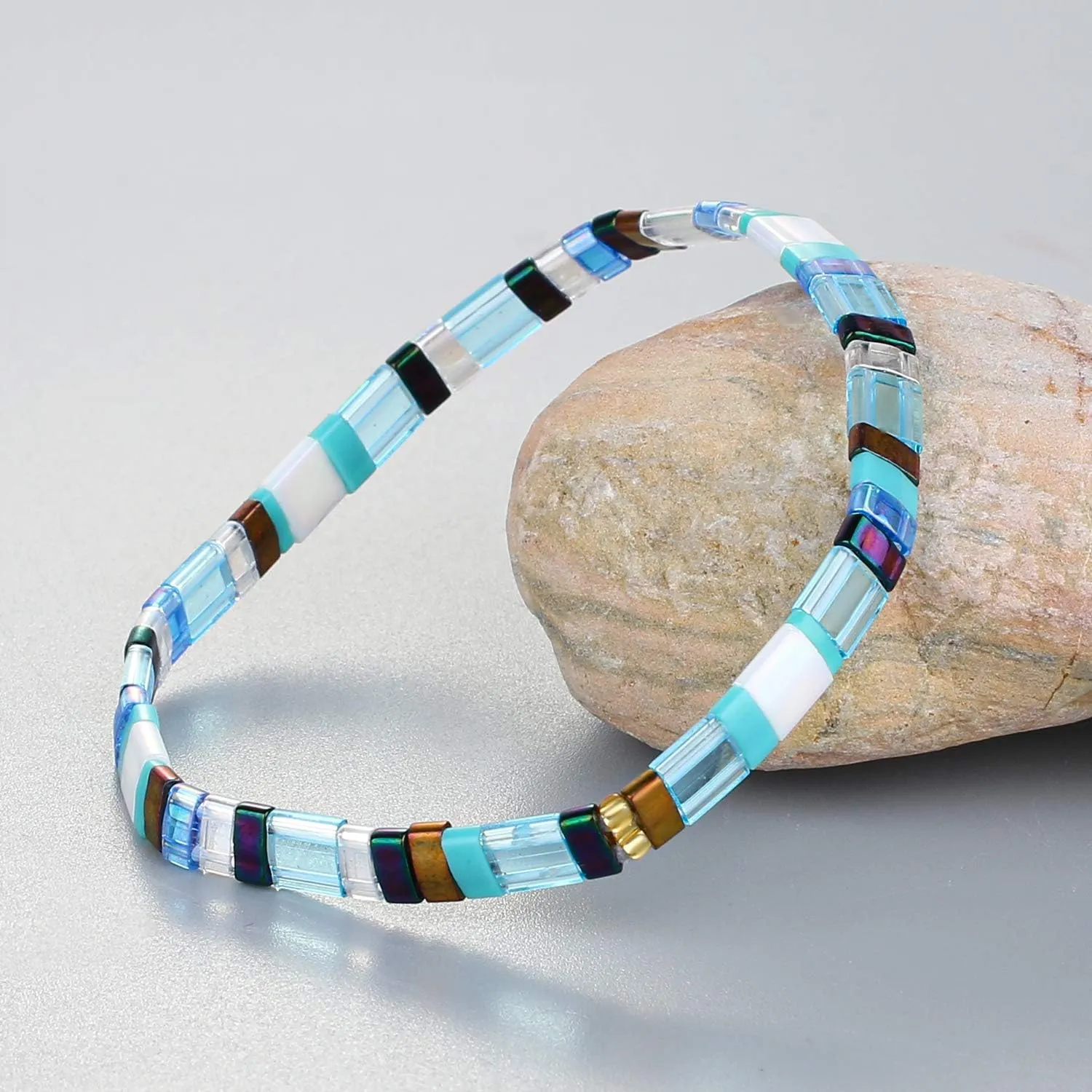 KELITCH Tila Miyuki Beads Bracelets Colorful Strand Stretch Bracelets Mixed Friendship Bracelets