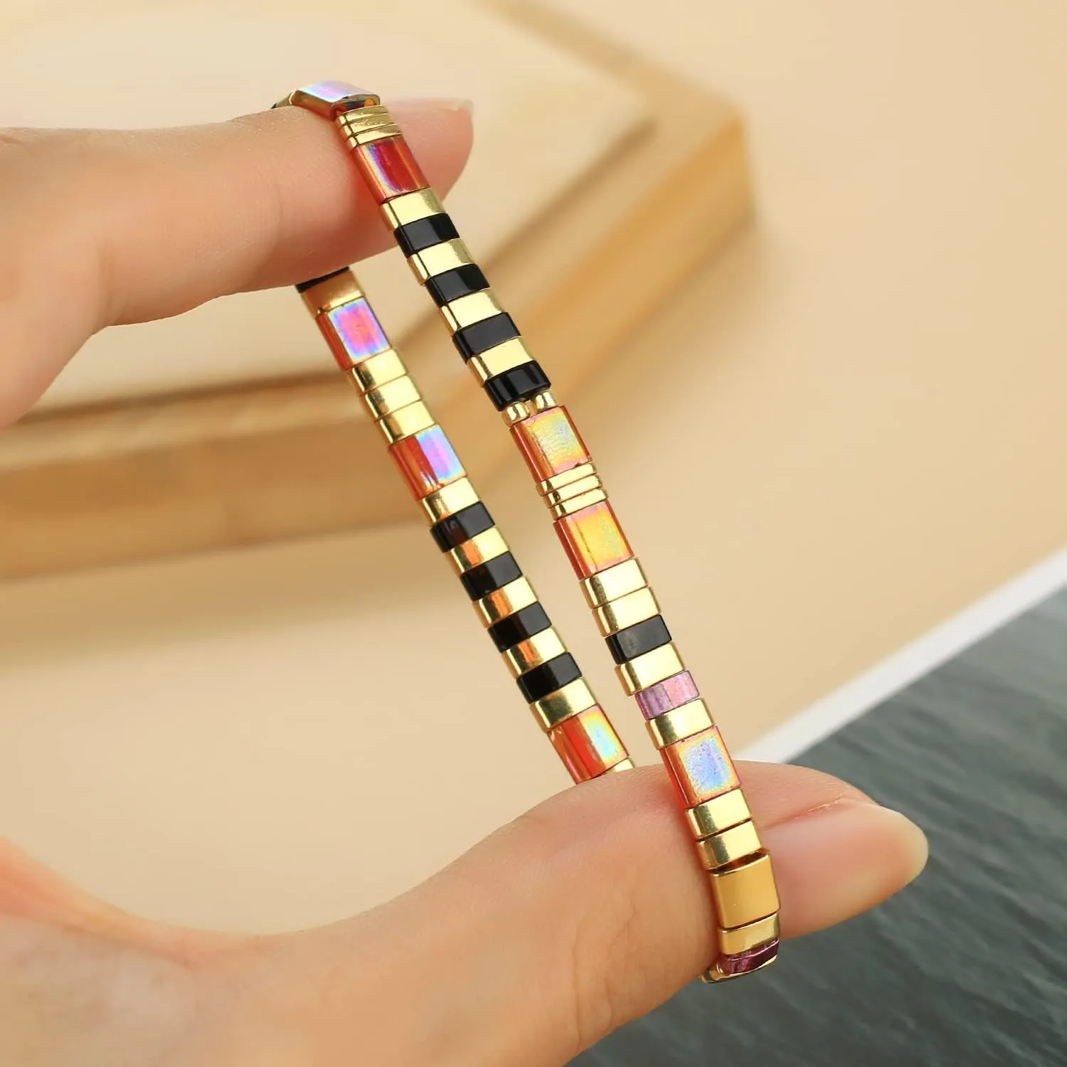 KELITCH Tila Miyuki Beads Bracelets Colorful Strand Stretch Bracelets Mixed Friendship Bracelets