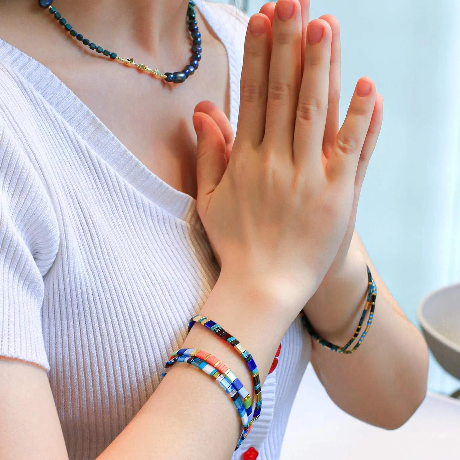 KELITCH Tila Miyuki Beads Bracelets Colorful Strand Stretch Bracelets Mixed Friendship Bracelets