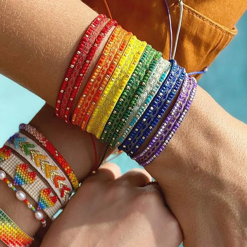 KELITCH Women Friendship Bracelets Wax Rope Bracelets Handmade Multi-Pattern Pearl Bracelets New